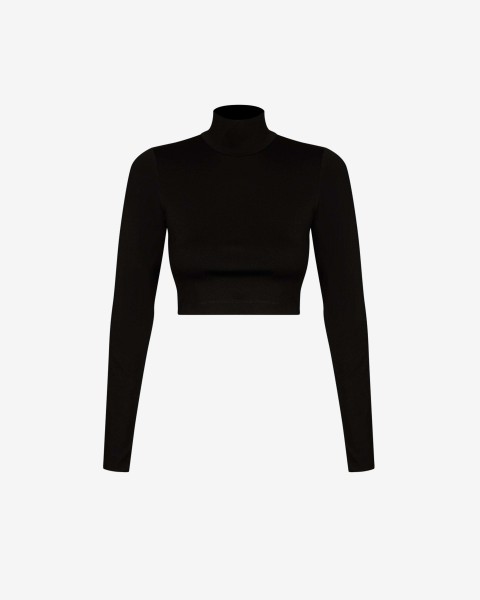 Czarny top damski z długim rękawem