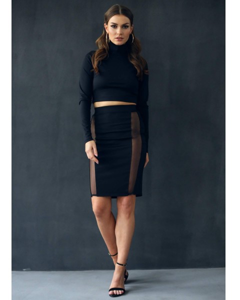 Czarny top damski z długim rękawem